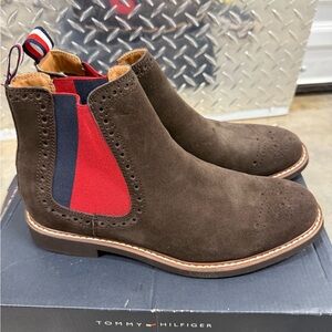 Tommy Hilfiger Chelsea Boots Brown Red Suede